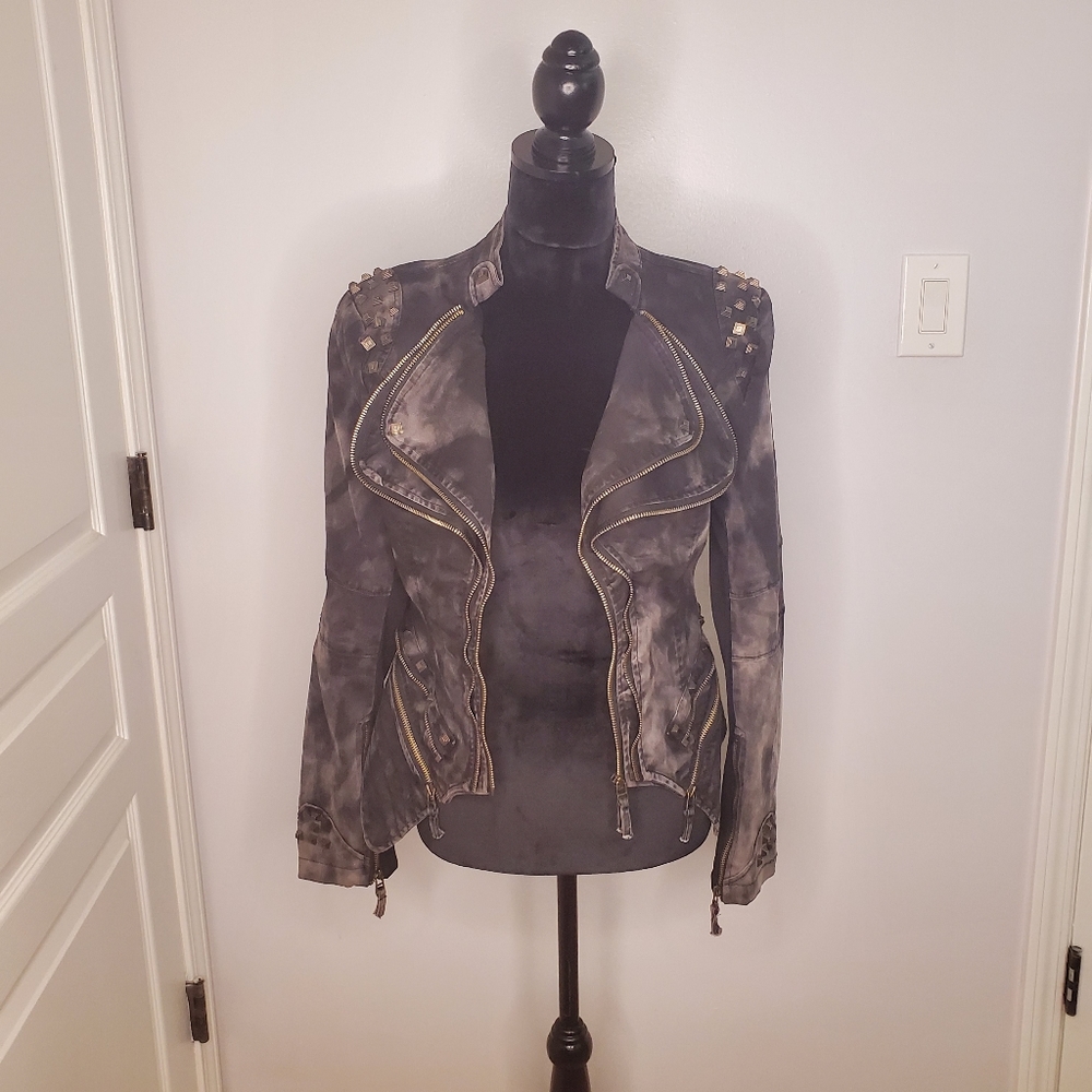 Slate Zipper Jean Jacket with Studded Accents